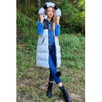 Дамски елек с качулка City Angels Jeans, бял с пух 6772